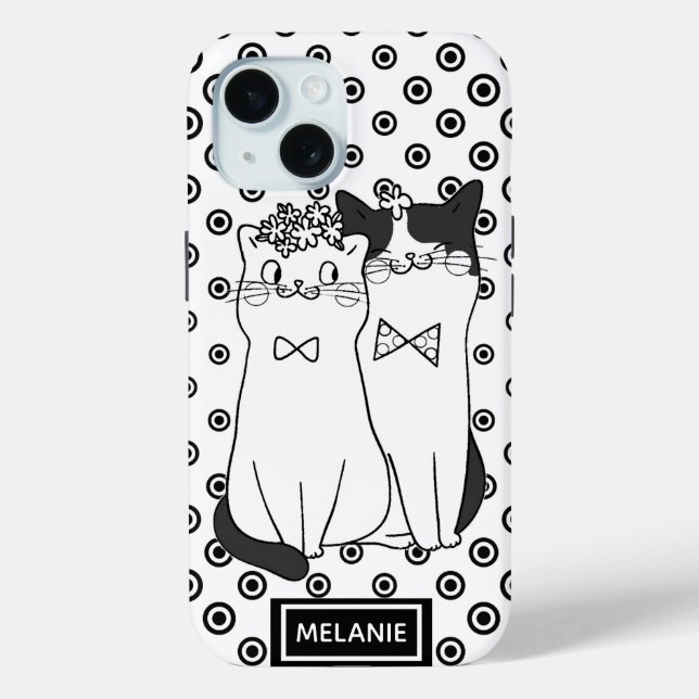 Cute Dotty Cats in Love Personalised Case-Mate iPhone Case (Back)