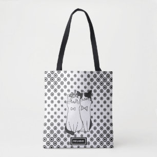 Cute Dotty Cats in Love Personalised Tote Bag