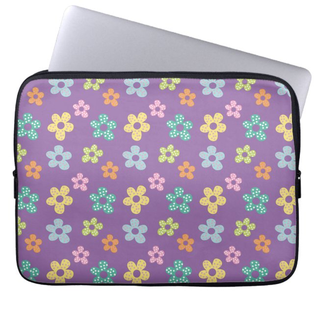 Cute Dotty Flower Pattern Purple Laptop Sleeve (Front)