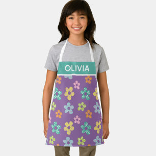 Cute Dotty Flower Pattern Purple Personalised Apron