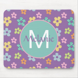 Cute Dotty Flower Pattern Purple Personalised Mouse Mat