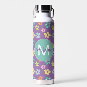 Cute Dotty Flower Pattern Purple Personalised Water Bottle