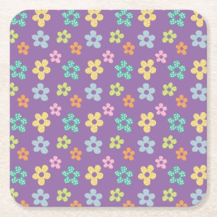 Cute Dotty Flower Pattern Purple Square Paper Coaster