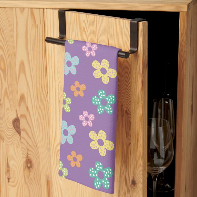 Cute Dotty Flower Pattern Purple Tea Towel (Thirds Fold)