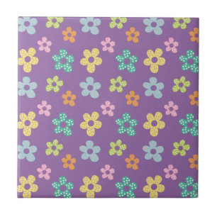 Cute Dotty Flower Pattern Purple Tile