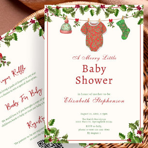 Cute Double Sided Holly Christmas Baby Shower Invitation
