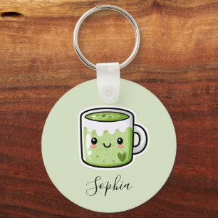 Cute Double Sided Personalised Matcha Key Ring