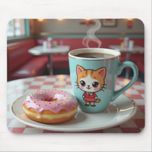 Cute Doughnut and Coffee at Retro Diner Mouse Mat