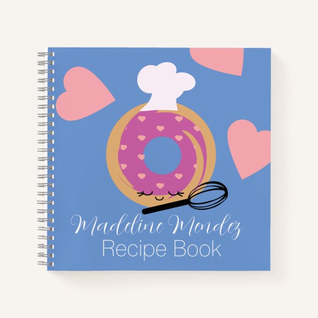 Cute Doughnut Bakery Recipe Kids Blue Notebook (Front)