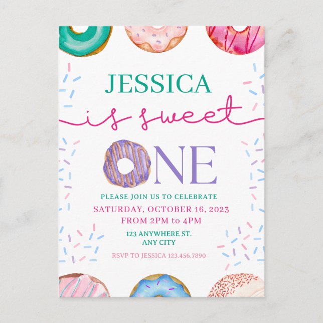 Cute Doughnut Birthday Party 1st birthday Postcard (Front)