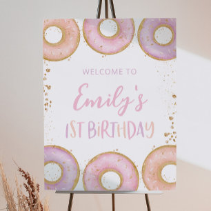 Cute Doughnut Birthday Party Welcome Sign 1st