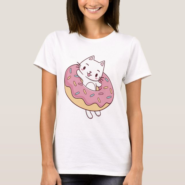Cute Doughnut Cat T-Shirt – Fun Kawaii Kitty Graph (Front)