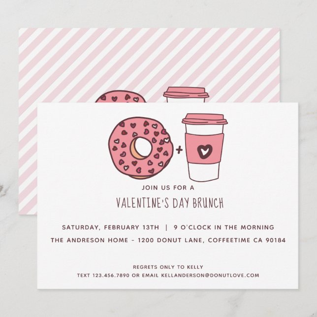 Cute Doughnut & Coffee Valentine's Day Brunch Invitation (Front/Back)