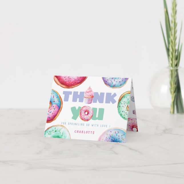 Cute Doughnut Custom Message Kids Birthday Girl Ph Thank You Card (Front)