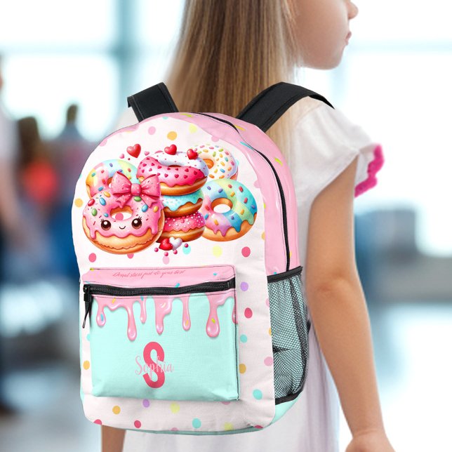 Cute Doughnut Dots Dripping Sweet Girl Pink Bow Na Printed Backpack (Cute Donut Dots Dripping Sweet Girl Pink Bow Name Printed Backpack)
