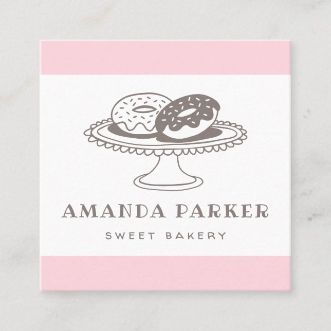 Cute doughnut doughnut whimsical baker bakery square business card (Front)
