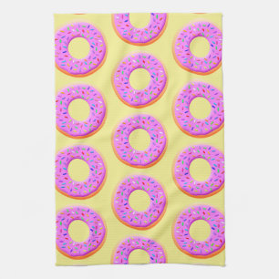 Cute Doughnut Drawing With Sprinkles Tea Towel