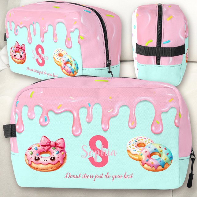Cute Doughnut Dripping Icing Sweet Girl Pink Bow N Dopp Kit (Cute Donut Dots Dripping Sweet Girl Pink Bow Name Dopp Kit)