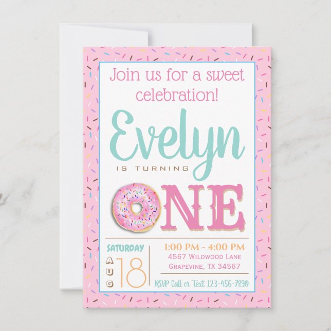 Cute Doughnut First Birthday Party Invitation (Front)