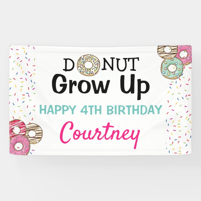 Cute Doughnut Grow Up Kids Birthday Party Banner (Horizontal)