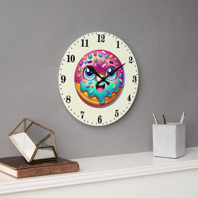 Cute doughnut lovers sweet  large clock (Office)