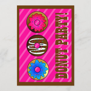 Cute Doughnut Party Birthday Invite 5 x 7 - Pink