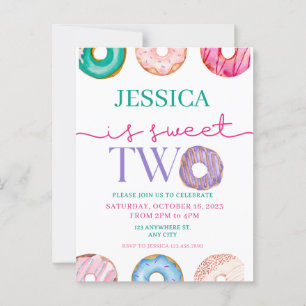 Cute Doughnut Party Sweet two 2nd birthday Postcard