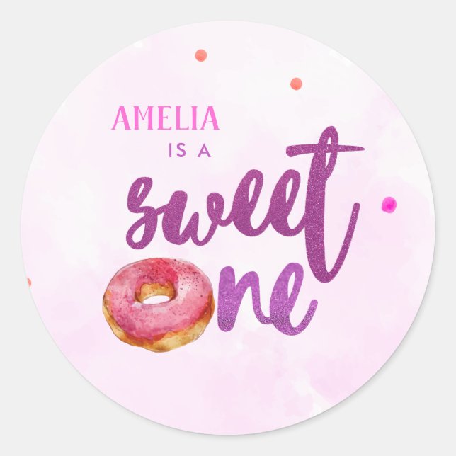 Cute Doughnut sweet one girl 1st Birthday  Classic Round Sticker (Front)