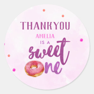 Cute Doughnut sweet one girl 1st Birthday favour Classic Round Sticker