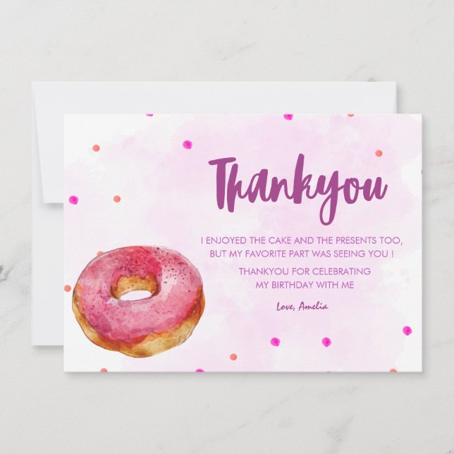 Cute Doughnut sweet one girl 1st Birthday  Thank You Card (Front)