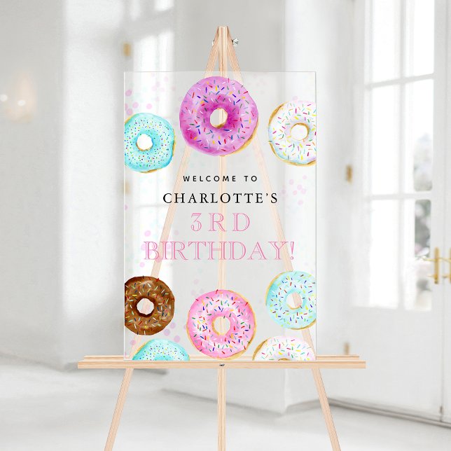 Cute Doughnut Themed Birthday Party Welcome Acrylic Sign (Cute Donut Themed Birthday Party Welcome Acrylic Sign
#donutbirthday
#donutthemedparty
)