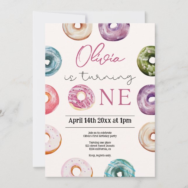 Cute Doughnuts 1st Birthday,Sweet Treats for baby  Invitation (Front)