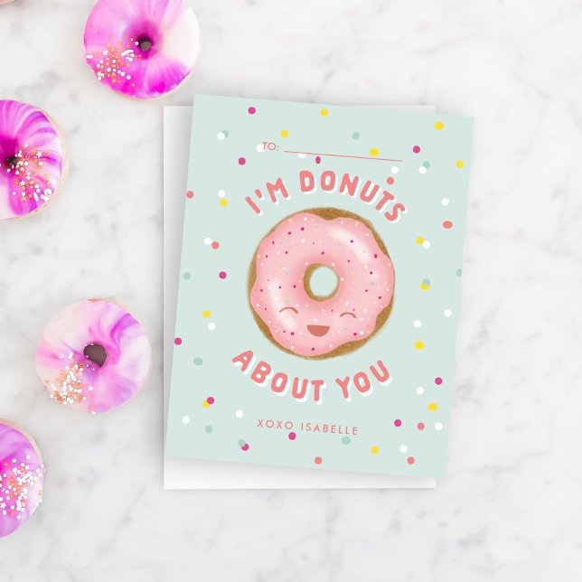 Cute Doughnuts About You Kids Valentine's Day Card (Creator Uploaded)
