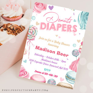 Cute Doughnuts Diapers Baby Shower  Invitation
