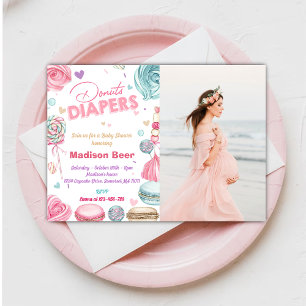 Cute Doughnuts Diapers Baby Shower Photo Invitation