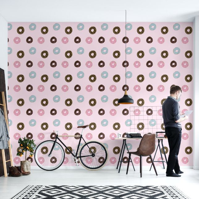Cute Doughnuts Pink Wallpaper (Living Room)