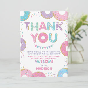 Cute Doughnuts Sprinkles Doughnuts Birthday Party Thank You Card