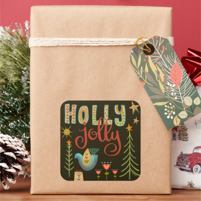Cute Dove Holly Jolly Folk Christmas Inspirivity  Square Sticker (Holiday)