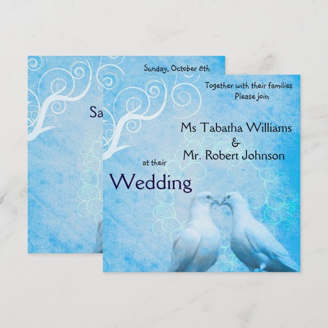 Cute Doves Square Wedding Invitation (Front/Back)
