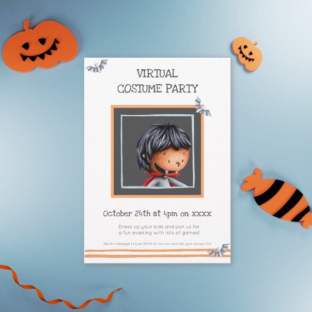 Cute Dracula and Bats Virtual Costume Party Invitation (Creator Uploaded)