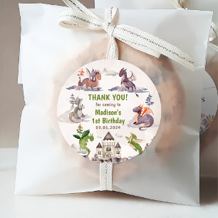 Cute Dragon 1st Birthday Party Favour Tags