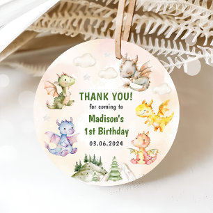 Cute Dragon 1st Birthday Party Favour Tags