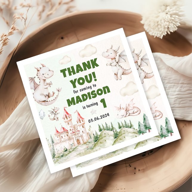 Cute Dragon 1st Birthday Party Napkin (Creator Uploaded)