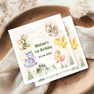 Cute Dragon 1st Birthday Party Napkin
