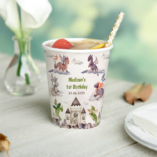 Cute Dragon 1st Birthday Party Paper Cups