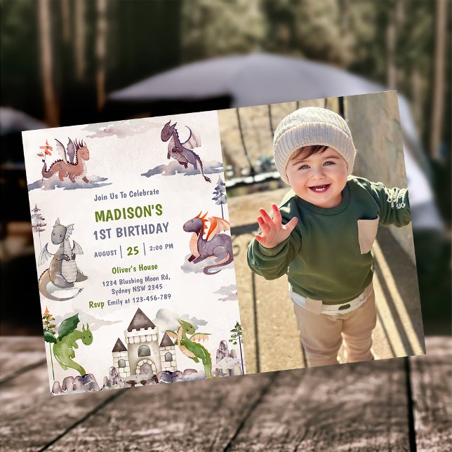 Cute Dragon 1st Birthday Party Photo  Invitation (Creator Uploaded)