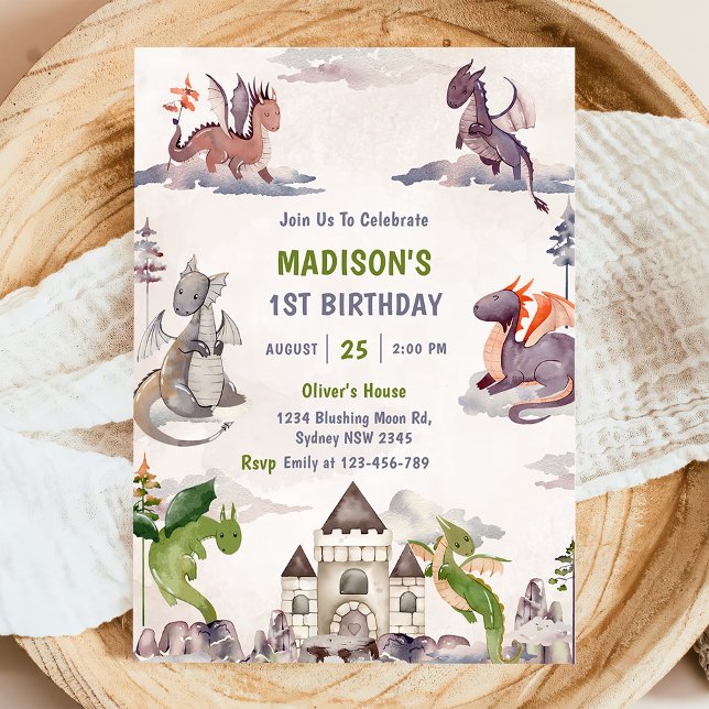 Cute Dragon 2nd Birthday Party Invitation (Creator Uploaded)