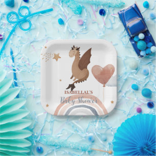 Cute dragon African american boys baby shower Paper Plate
