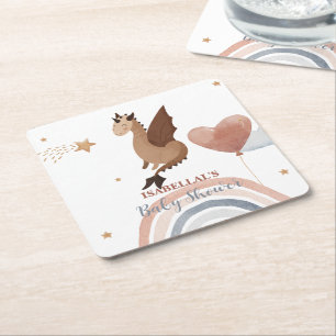 Cute dragon African american boys baby shower Square Paper Coaster
