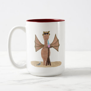 Cute Dragon at the Beach Two-Tone Coffee Mug
